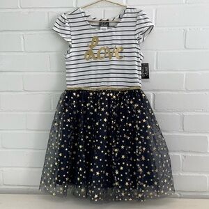 New With Tags Striped Dress With Gold Star Tulle Skirt Size 8